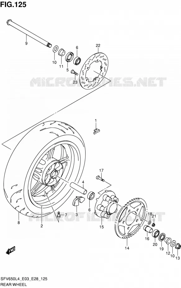 ROUE ARRIERE (SFV650L4 E03) Suzuki MOTO 650 GLADIUS 2014  SFV650A L4 (E03,E28,E33)
