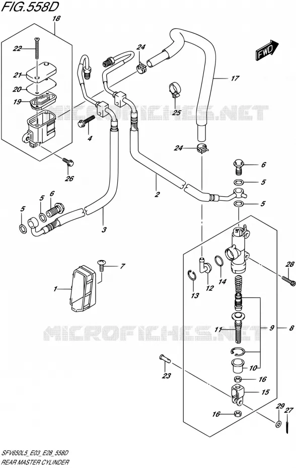 MAITRE CYLINDRE ARRIERE (SFV650AL5 E28) Suzuki MOTO 650 GLADIUS 2015  SFV650A L5 (E03,E28,E33)