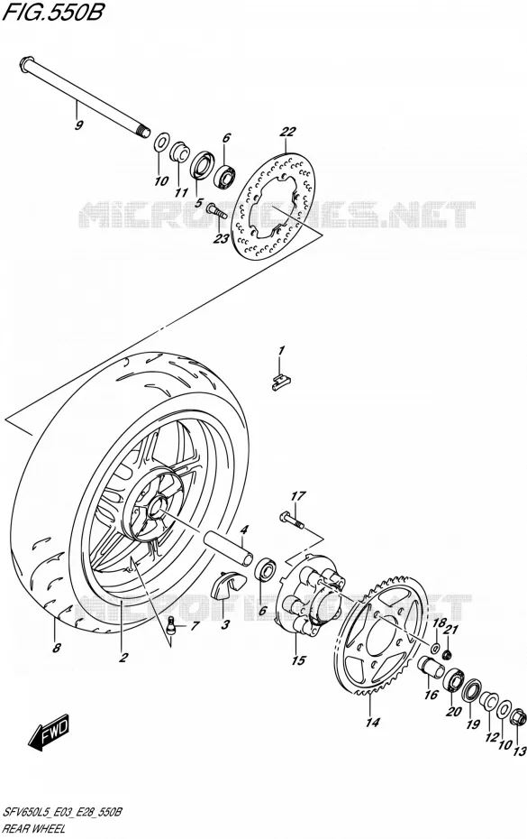 ROUE ARRIERE (SFV650L5 E28) Suzuki MOTO 650 GLADIUS 2015  SFV650A L5 (E03,E28,E33)