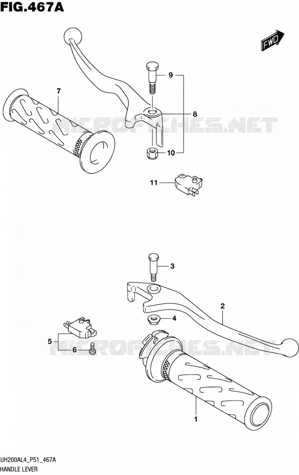 ENSEMBLE LEVIERS - POIGNEES Suzuki SCOOTER 200 BURGMAN 2014  UH200A L4 (P51)