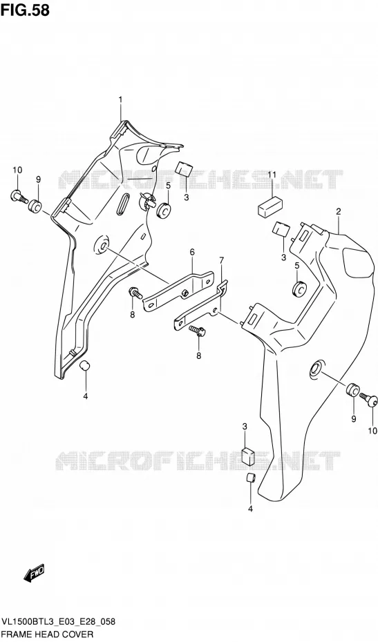 COUVERCLES DE CADRE AVANT Suzuki MOTO 1500 BOULEVARD 2013  VL1500BT L3 (E03,E28,E33)
