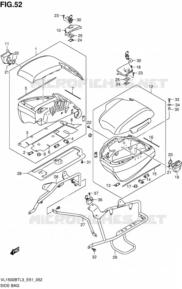 VALISE LATERALE - SUPPORT Suzuki MOTO 1500 INTRUDER 2013  VL1500BT L3 (E51)