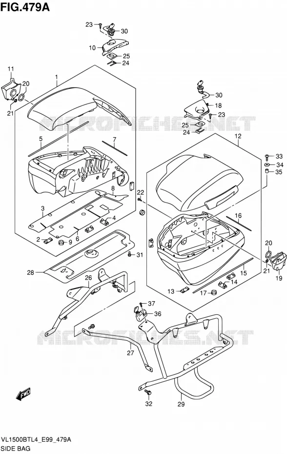 VALISE LATERALE - SUPPORT Suzuki MOTO 1500 INTRUDER 2014  VL1500BT L4 (E99)