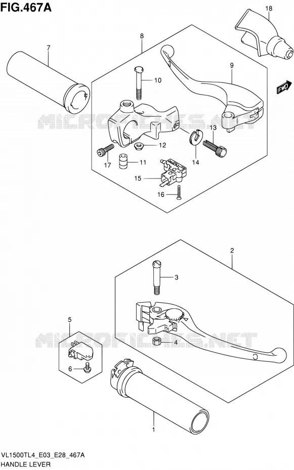 ENSEMBLE LEVIERS - POIGNEES Suzuki MOTO 1500 BOULEVARD 2014  VL1500T L4 (E03,E28,E33)