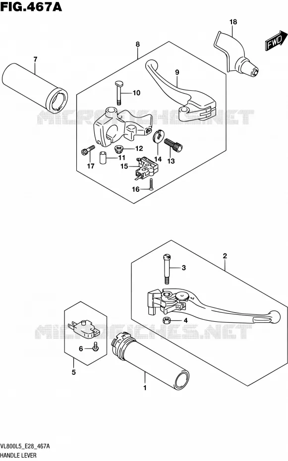 ENSEMBLE LEVIERS - POIGNEES Suzuki MOTO 800 BOULEVARD 2015  VL800 L5 (E28)