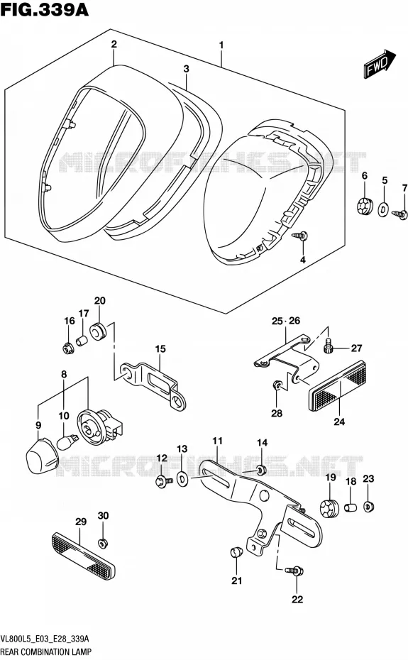 ENSEMBLE FEU ARRIERE (VL800L5 E03) Suzuki MOTO 800 BOULEVARD 2015  VL800 L5/VL800T L5
