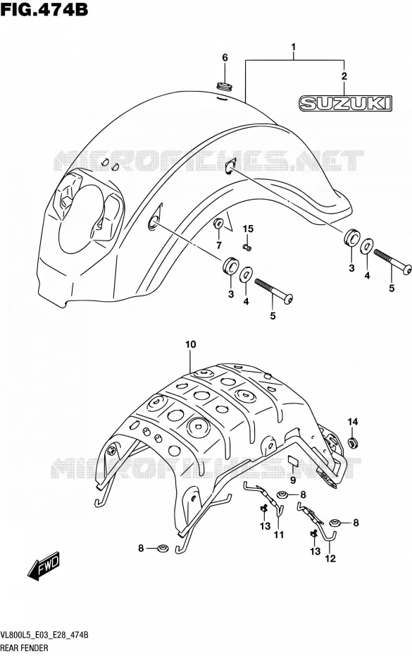 GARDE BOUE ARRIERE (VL800L5 E33) Suzuki MOTO 800 BOULEVARD 2015  VL800 L5/VL800T L5