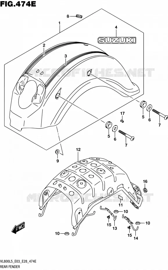 GARDE BOUE ARRIERE (VL800TL5 E33) Suzuki MOTO 800 BOULEVARD 2015  VL800 L5/VL800T L5