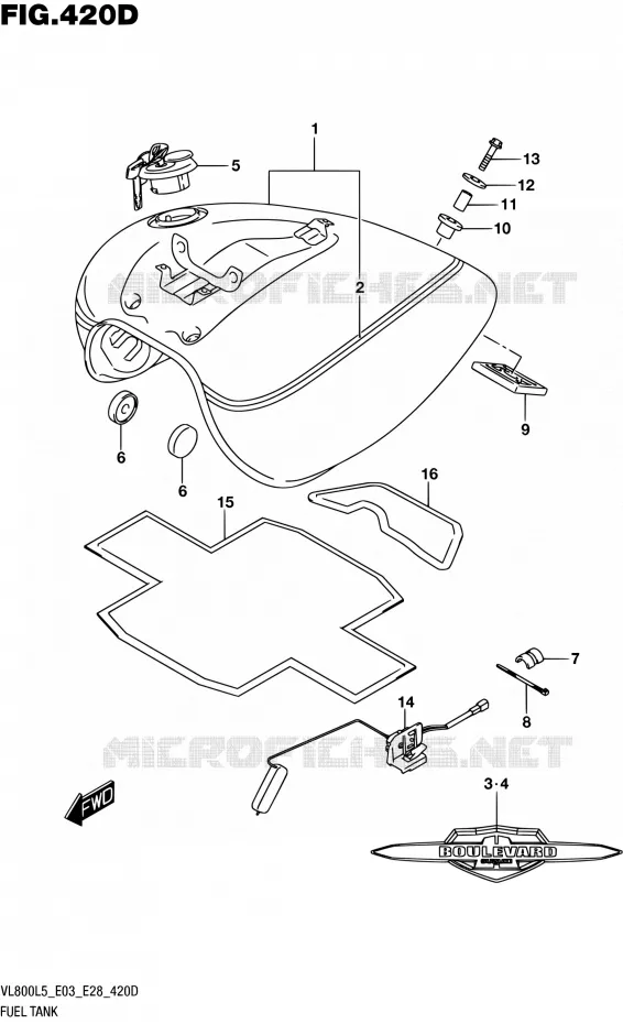 RESERVOIR D'ESSENCE (VL800TL5 E28) Suzuki MOTO 800 BOULEVARD 2015  VL800 L5/VL800T L5