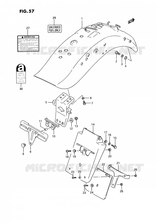 GARDE BOUE ARRIERE (MODELE H/J/K/L/M/N/P/R) Suzuki MOTO 1400 INTRUDER 1990  VS1400GLP R/VS1400GLF R (E01,E04,E17,E21,E22,E24,E34)