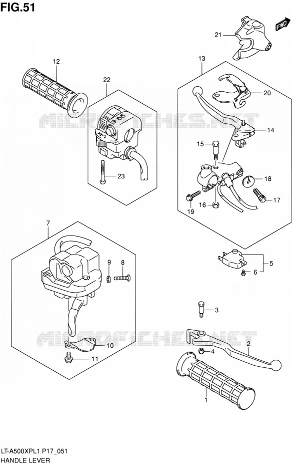 ENSEMBLE LEVIERS - POIGNEES Suzuki QUAD 500 KINGQUAD 2011  LT-A500XP L1 (P17,P24)