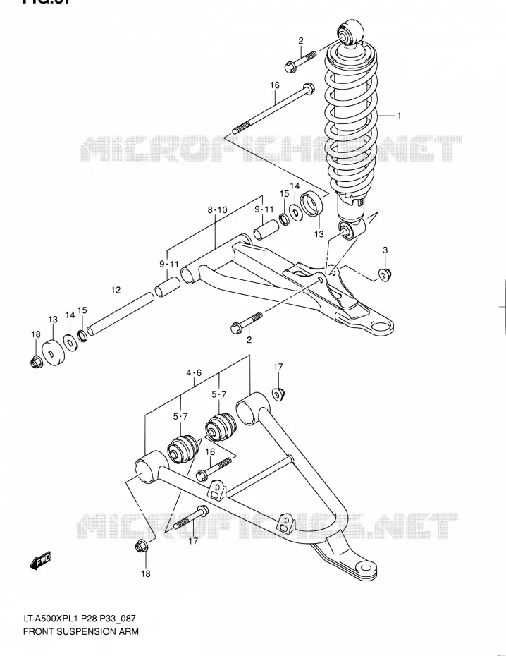 BRAS SUSPENSION AVANT Suzuki QUAD 500 KINGQUAD 2011  LT-A500XP L1/LT-A500XPZ L1 (P03,P28,P33)