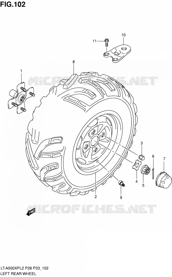 ROUE ARRIERE GAUCHE (LT-A500XPL2 P28) Suzuki QUAD 500 KINGQUAD 2012  LT-A500XP L2/LT-A500XPZ L2 (P03,P28,P33)