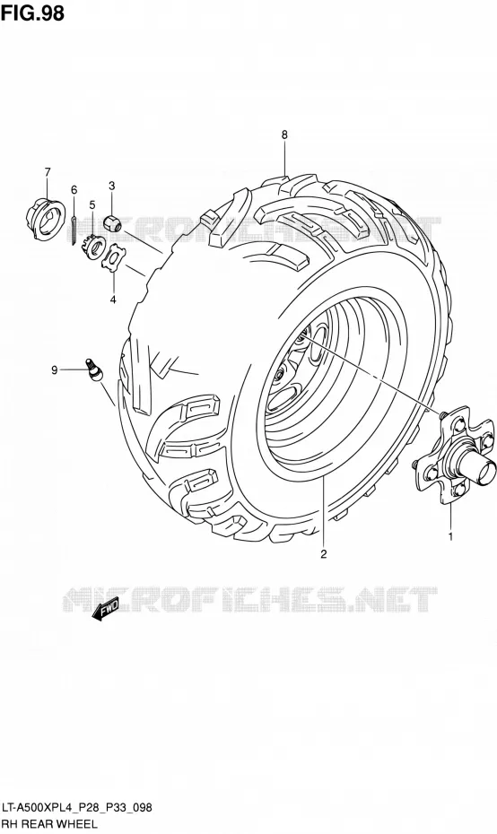 ROUE ARRIERE DROITE (LT-A500XPL4 P28) Suzuki QUAD 500 KINGQUAD 2014  LT-A500XP L4/LT-A500XPZ L4 (P03,P28,P33)