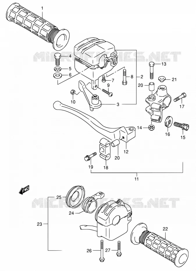 ENSEMBLE LEVIERS - POIGNEES Suzuki QUAD 160 OZARK 2003  LT-F160 K3 (P19,P24,P51)
