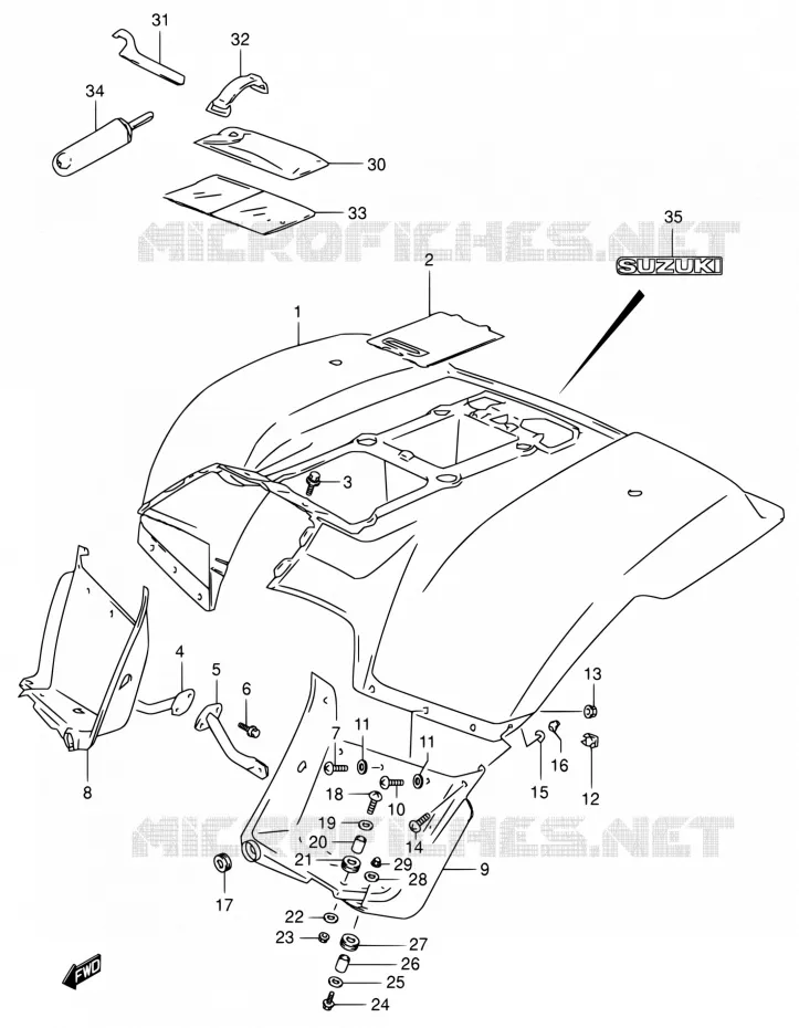 GARDE BOUE ARRIERE Suzuki QUAD 160 OZARK 2003  LT-F160 K3 (P19,P24,P51)