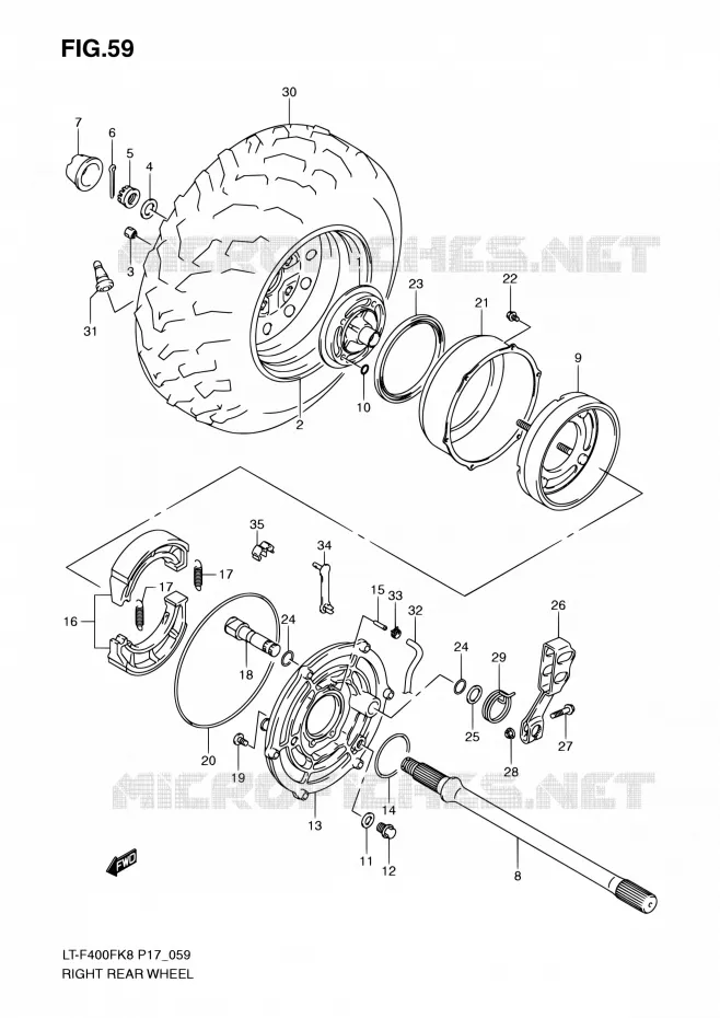 ROUE ARRIERE DROITE Suzuki QUAD 400 KINGQUAD 2010  LT-F400F L0 (P17,P24)