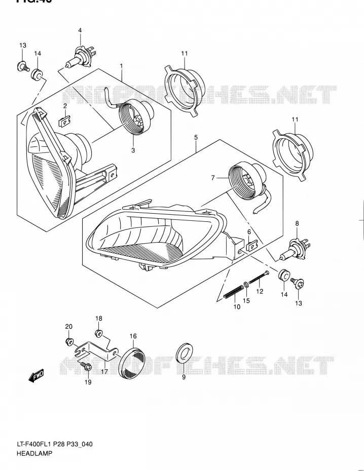 PHARE (LT-F400FZL1 P28) Suzuki QUAD 400 KINGQUAD 2011  LT-F400F L1/LT-F400FZ L1 (P03,P28,P33)