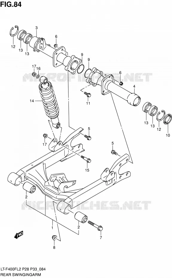 BRAS OSCILLANT ARRIERE Suzuki QUAD 400 KINGQUAD 2012  LT-F400F L2/LT-F400FZ L2 (P03,P28,P33)