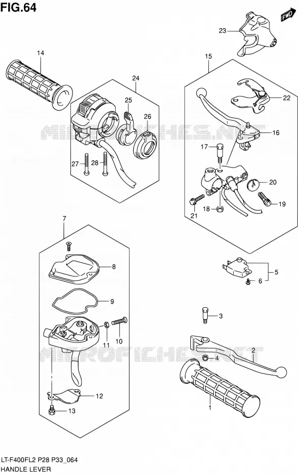 ENSEMBLE LEVIERS - POIGNEES Suzuki QUAD 400 KINGQUAD 2012  LT-F400F L2/LT-F400FZ L2 (P03,P28,P33)