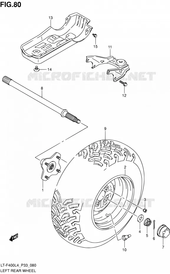 ROUE ARRIERE GAUCHE (LT-F400L4 P33) Suzuki QUAD 400 KINGQUAD 2014  LT-F400 L4/LT-F400Z L4 (P03,P28,P33)
