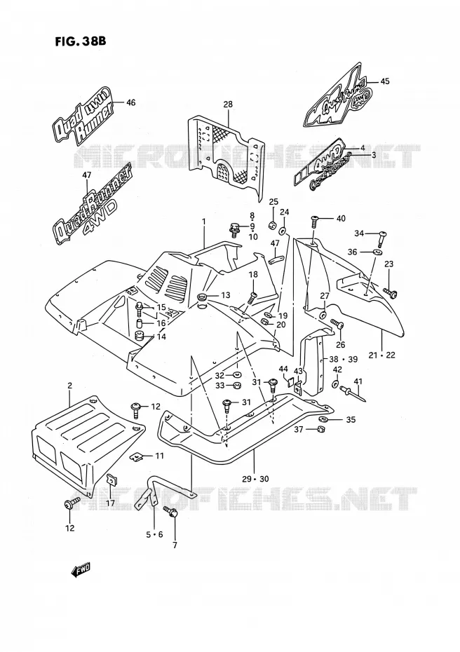 GARDE BOUE AVANT (MODELE M/N/P/R/S E24) Suzuki QUAD 250 KINGQUAD 1995  LT-F4WD S (E02,E17,E24)