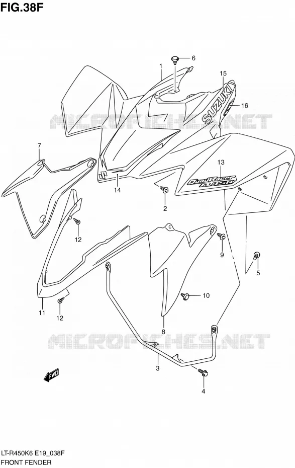 GARDE BOUE AVANT (LT-R450L0) Suzuki QUAD 450 QUADRACER 2010  LT-R450 L0/LT-R450Z L0 (E19)