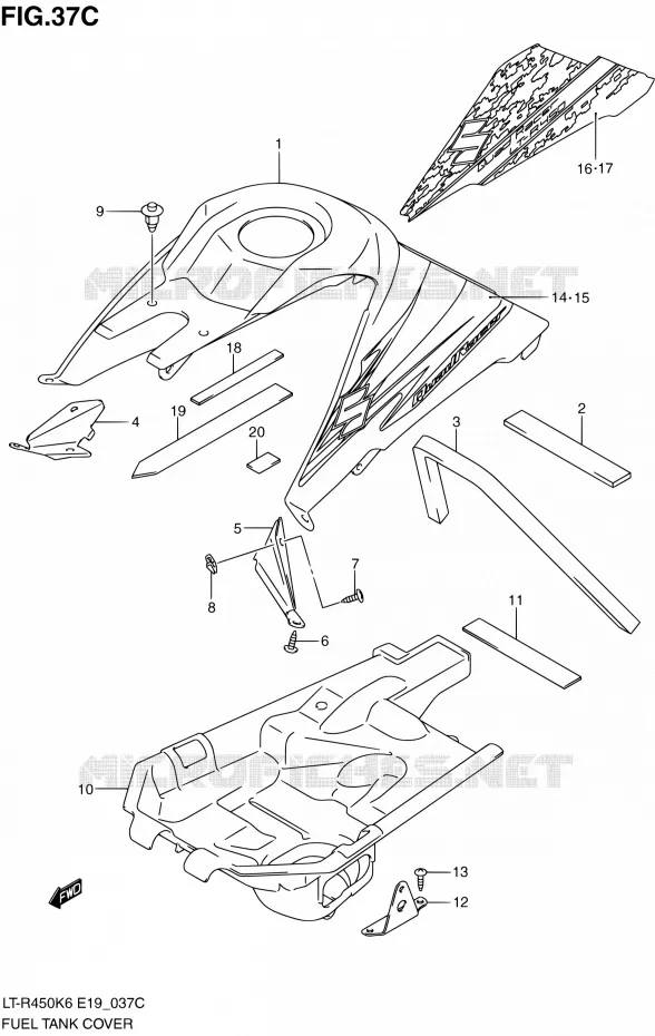 RESERVOIR D'ESSENCE - COUVERCLES (MODEL L0) Suzuki QUAD 450 QUADRACER 2010  LT-R450 L0/LT-R450Z L0 (E19)