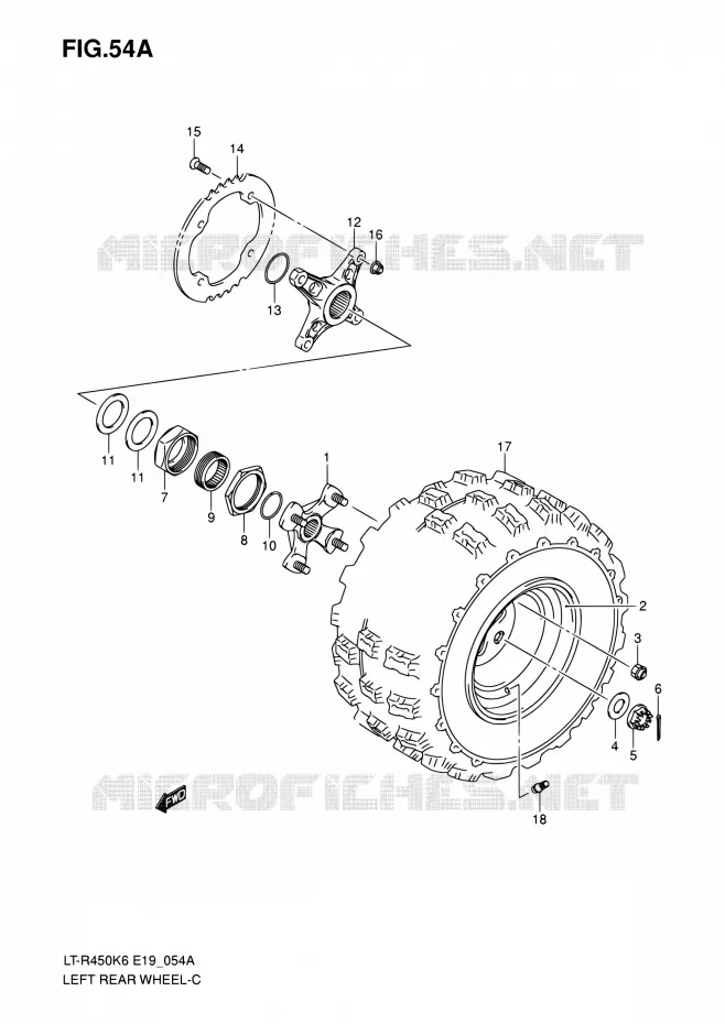 ROUE ARRIERE GAUCHE (MODEL K8/K9/L0) Suzuki QUAD 450 QUADRACER 2010  LT-R450 L0/LT-R450Z L0 (E19)