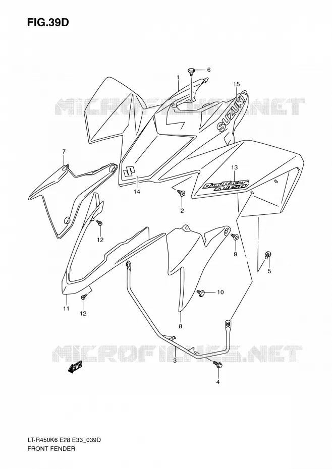 GARDE BOUE AVANT (LT-R450K9) Suzuki QUAD 450 QUADRACER 2010  LT-R450 L0/LT-R450Z L0 (E28,E33)