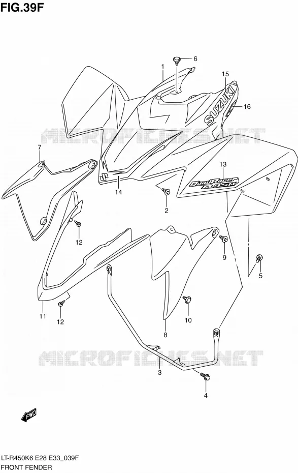 GARDE BOUE AVANT (LT-R450L0) Suzuki QUAD 450 QUADRACER 2010  LT-R450 L0/LT-R450Z L0 (E28,E33)