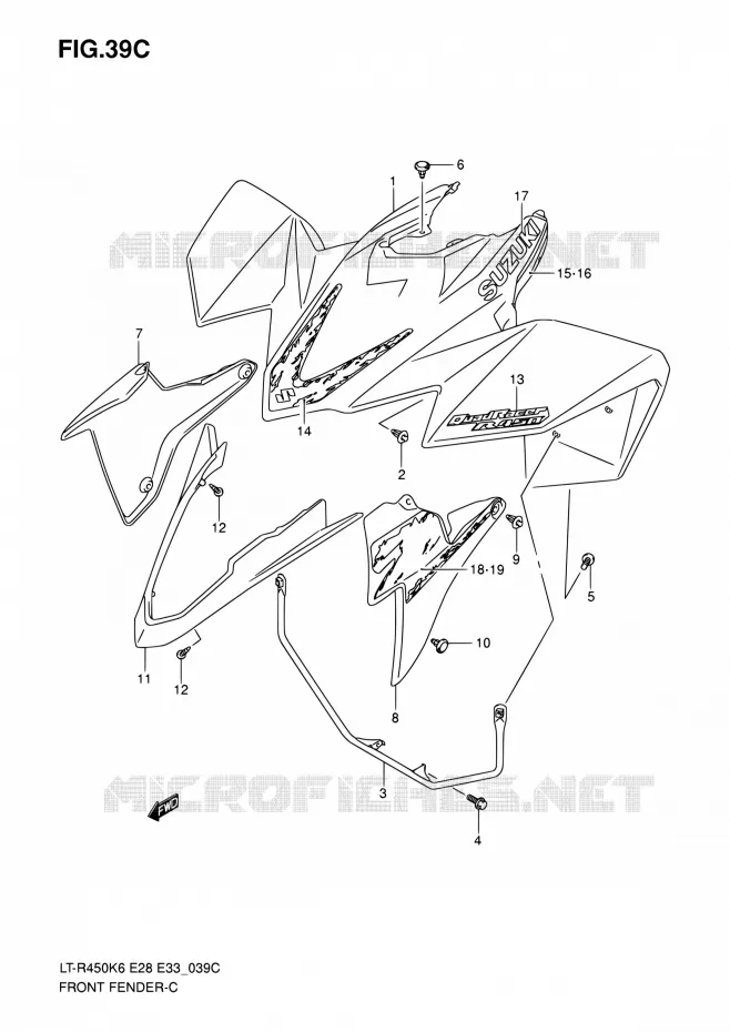GARDE BOUE AVANT (LT-R450ZK8) Suzuki QUAD 450 QUADRACER 2010  LT-R450 L0/LT-R450Z L0 (E28,E33)