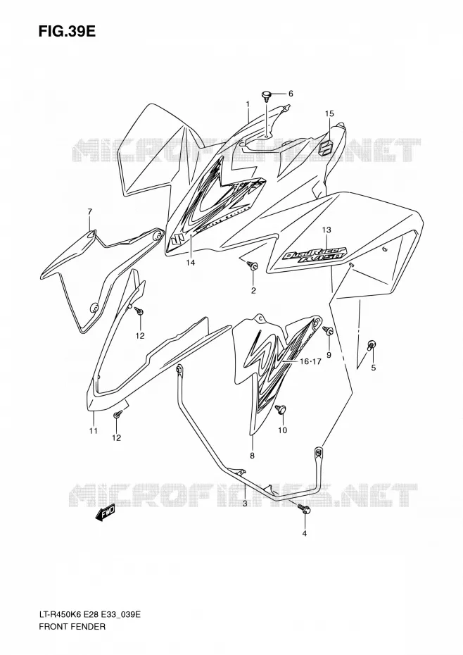 GARDE BOUE AVANT (LT-R450ZK9) Suzuki QUAD 450 QUADRACER 2010  LT-R450 L0/LT-R450Z L0 (E28,E33)