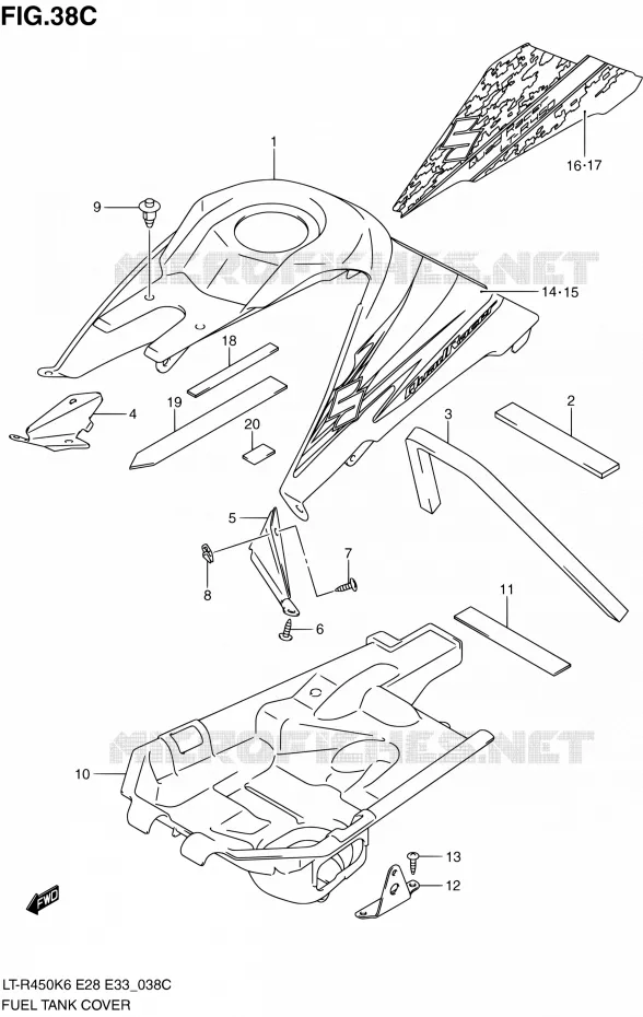 RESERVOIR D'ESSENCE - COUVERCLES (MODEL L0) Suzuki QUAD 450 QUADRACER 2010  LT-R450 L0/LT-R450Z L0 (E28,E33)