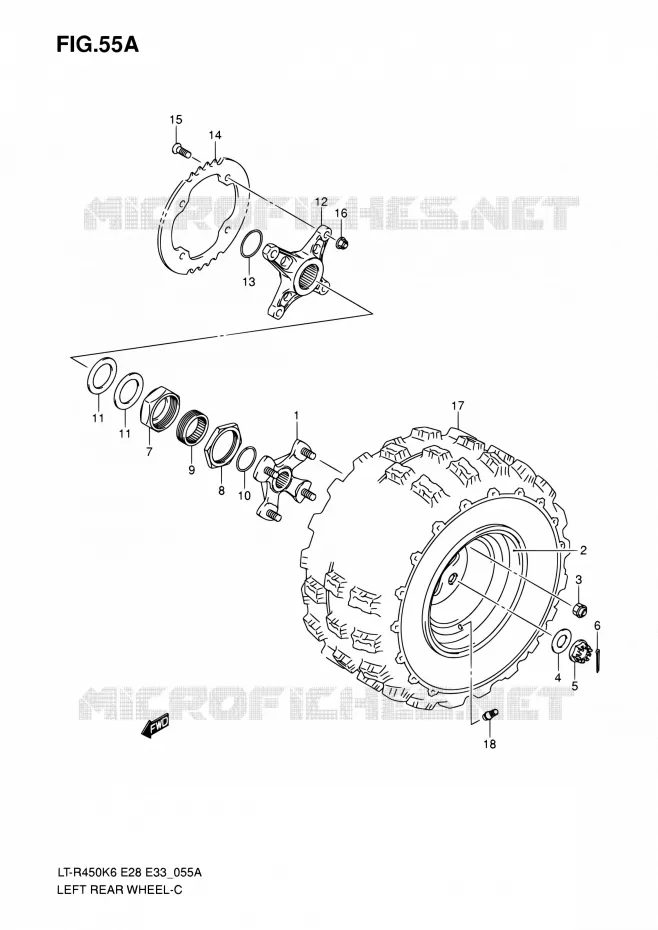 ROUE ARRIERE GAUCHE (MODEL K8/K9/L0) Suzuki QUAD 450 QUADRACER 2010  LT-R450 L0/LT-R450Z L0 (E28,E33)