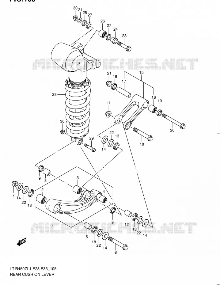 BIELLETTE D'AMORTISSEUR (LT-R450L1 E28) Suzuki QUAD 450 QUADRACER 2011  LT-R450 L1/LT-R450Z L1 (E03,E28,E33)