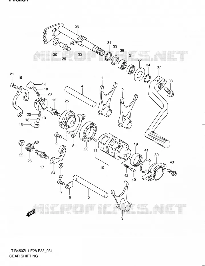 ENSEMBLE SELECTEUR DE VITESSES (LT-R450L1 E28) Suzuki QUAD 450 QUADRACER 2011  LT-R450 L1/LT-R450Z L1 (E03,E28,E33)