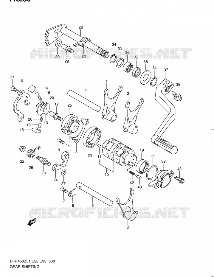 ENSEMBLE SELECTEUR DE VITESSES (LT-R450ZL1 E33) Suzuki QUAD 450 QUADRACER 2011  LT-R450 L1/LT-R450Z L1 (E03,E28,E33)