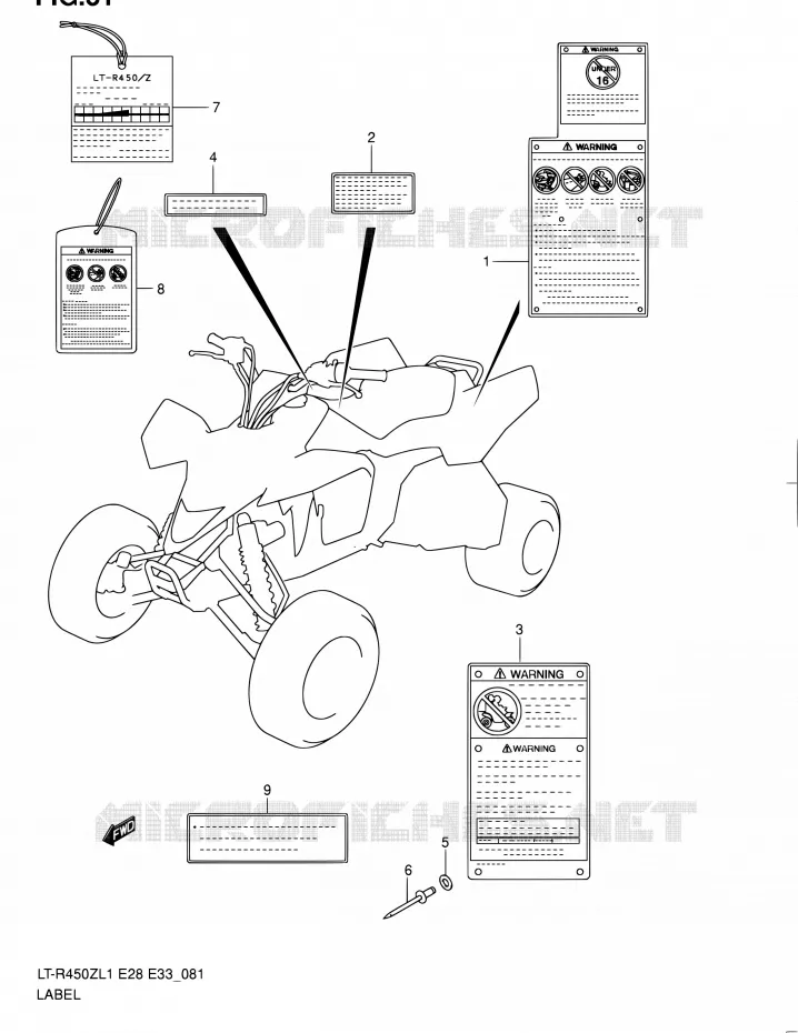 ETIQUETTE (LT-R450L1 E33) Suzuki QUAD 450 QUADRACER 2011  LT-R450 L1/LT-R450Z L1 (E03,E28,E33)