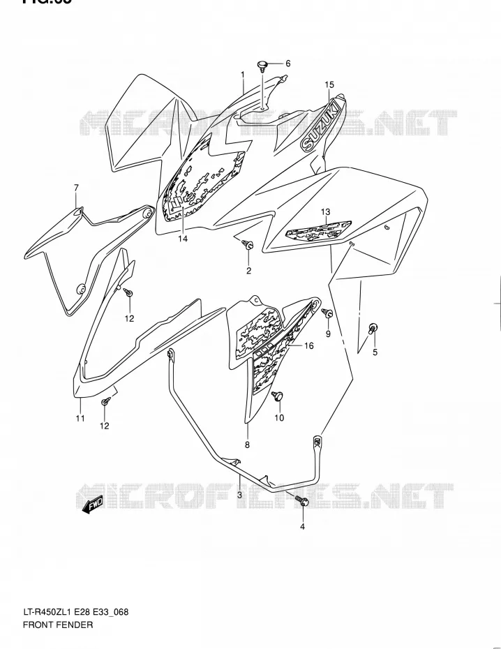 GARDE BOUE AVANT (LT-R450L1 E33) Suzuki QUAD 450 QUADRACER 2011  LT-R450 L1/LT-R450Z L1 (E03,E28,E33)