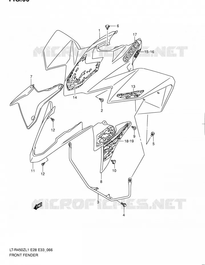 GARDE BOUE AVANT (LT-R450ZL1 E33) Suzuki QUAD 450 QUADRACER 2011  LT-R450 L1/LT-R450Z L1 (E03,E28,E33)