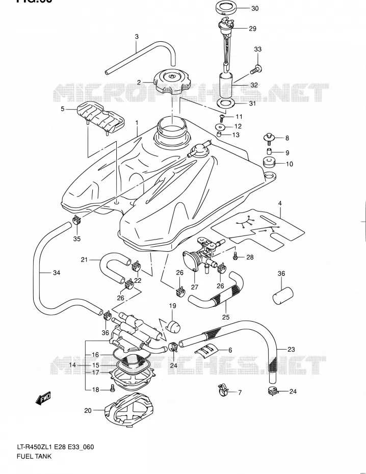 RESERVOIR D'ESSENCE (LT-R450L1 E33) Suzuki QUAD 450 QUADRACER 2011  LT-R450 L1/LT-R450Z L1 (E03,E28,E33)