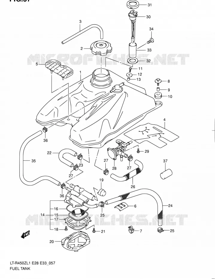 RESERVOIR D'ESSENCE (LT-R450ZL1 E28) Suzuki QUAD 450 QUADRACER 2011  LT-R450 L1/LT-R450Z L1 (E03,E28,E33)