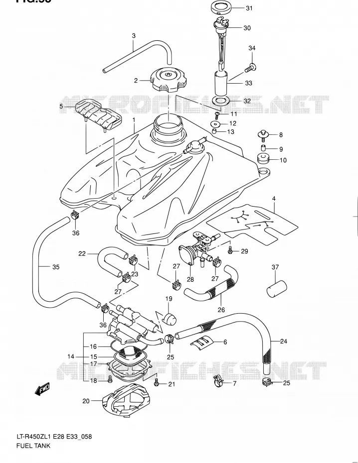 RESERVOIR D'ESSENCE (LT-R450ZL1 E33) Suzuki QUAD 450 QUADRACER 2011  LT-R450 L1/LT-R450Z L1 (E03,E28,E33)