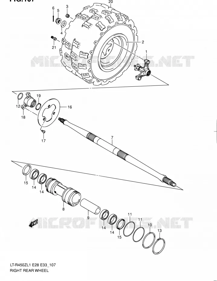 ROUE ARRIERE DROITE (LT-R450ZL1 E28) Suzuki QUAD 450 QUADRACER 2011  LT-R450 L1/LT-R450Z L1 (E03,E28,E33)