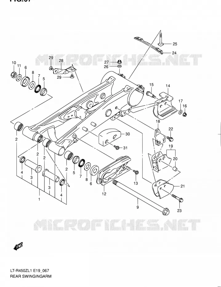 BRAS OSCILLANT ARRIERE (LT-R450L1 E19) Suzuki QUAD 450 QUADRACER 2011  LT-R450 L1/LT-R450Z L1 (E19)