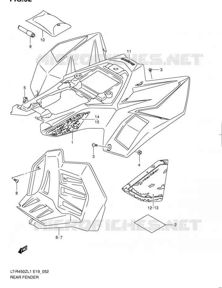 GARDE BOUE ARRIERE (LT-R450ZL1 E19) Suzuki QUAD 450 QUADRACER 2011  LT-R450 L1/LT-R450Z L1 (E19)