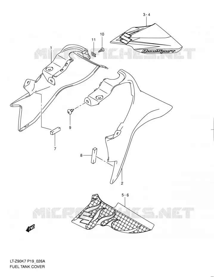 RESERVOIR D'ESSENCE - COUVERCLES (MODEL L0) Suzuki QUAD 90 QUADSPORT 2012  LT-Z90 L0/LT-Z90Z L0 (P19)