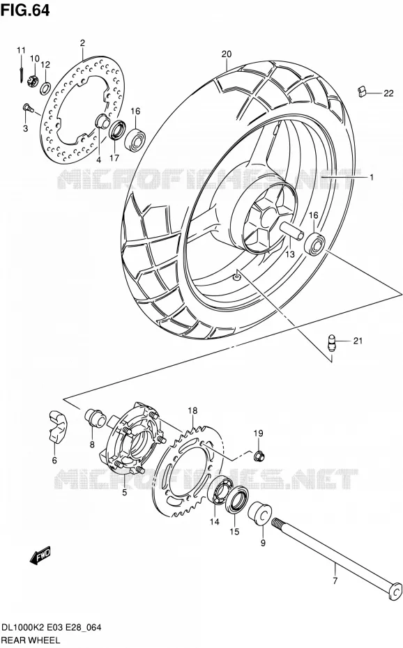 ROUE ARRIERE Suzuki MOTO 1000 V-STROM 2003  DL1000 K3 (E03,E28,E33)