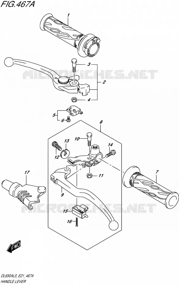 ENSEMBLE LEVIERS - POIGNEES Suzuki MOTO 650 V-STROM 2015  DL650AUE L5 (E21)